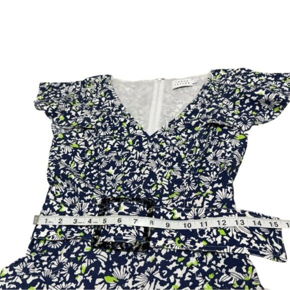 Tanya Taylor Avalon Blue Floral Linen Blend Jumpsuit Size 6 Pockets Flutter - Picture 6 of 10